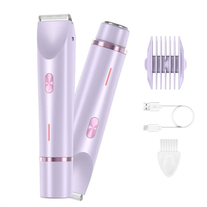 Catzon 2-in-1 Electric Shaver Rechargeable Leg Arm Underarm Razor for Women-Purple
