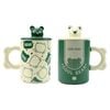 2 Set 400ml Green High-Fired Ceramic Porcelain Mug Set with Lid Bear Tea Spoon