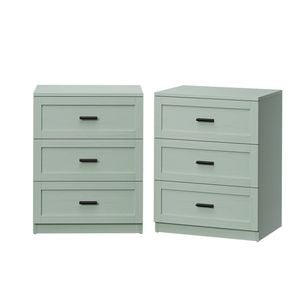 Oikiture 2pc Bedside Table 3 Drawers Nightstand Cabinet End Table Green