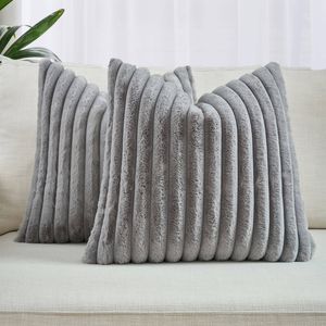 Gioia Casa Faux Fur Cushion Covers - Grey, 45cm x 45cm (Pack of 2)