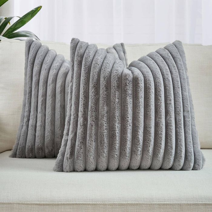 Gioia Casa Faux Fur Cushion Covers - Grey, 45cm x 45cm (Pack of 2)