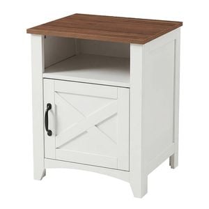 Levede Bedside Table With Storage Farmhouse Style White