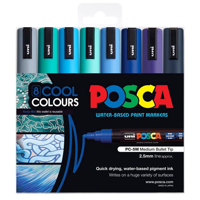 Uni PC5M Marker (Wallet of 8) (Cool Colours)