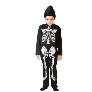 More Than Party Skeleton Jumpsuit Kids Halloween Costume w/Headpiece 10-12y