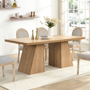 180cm Rectangular Dining Table, Long Dining Room Tables with Double Pedestal for Dining Room, Oak