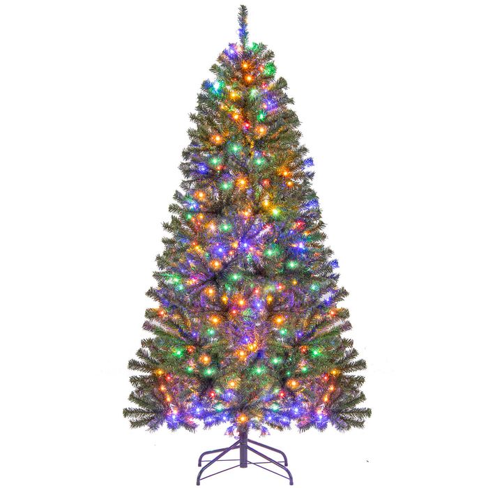 Costway 1.8M Christmas Tree Pre-lit Hinged Xmas Decor w/874 Tips 800 Multicolored LED Light-Green