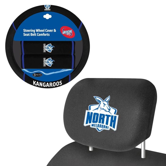 North Melbourne Kangaroos Official Afl Steering Wheel Cover And Headrest Covers