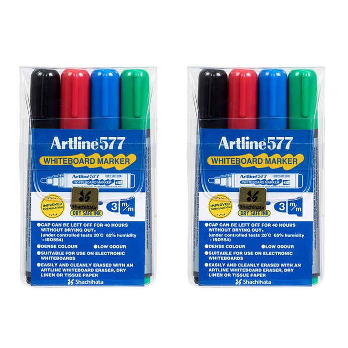 8pc Artline 577 5mm Bullet Nib Office Whiteboard Marker Assorted Colours Wallet