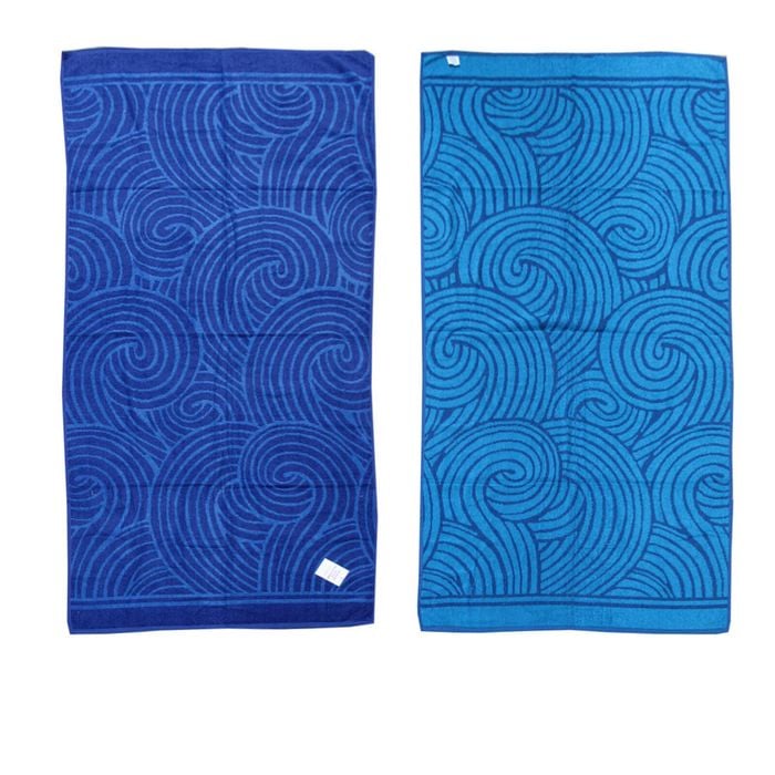 Jacquard Velour Cotton Rich Reversible Beach Towel 81 x 162 cm Blue Swirls