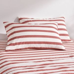 Dreamaker Cove Washed Cotton Yarn Dyed Wide Stripe Pillowcase Rust Twin Pack