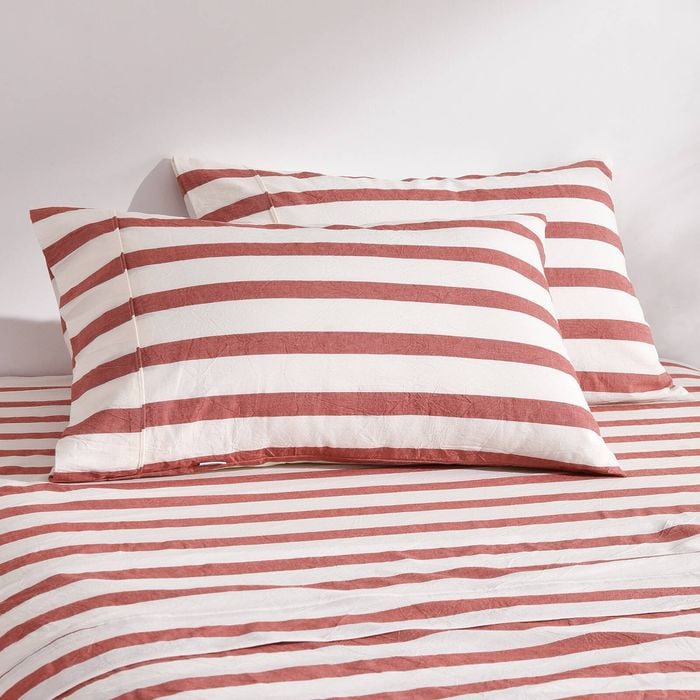 Dreamaker Cove Washed Cotton Yarn Dyed Wide Stripe Pillowcase Rust Twin Pack