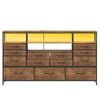 Ufurniture Fabric Chest of Drawers with Charging Station, 13 Drawer Storage Unit, LED Lights & Adjustable Shelves Brown
