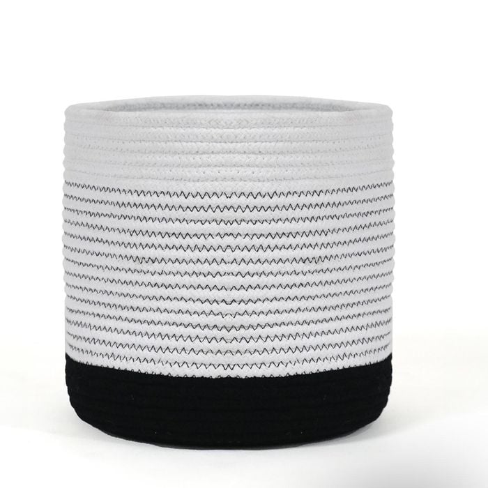 Yarra Textiles Multi-purpose Cotton storage basket B&W (25 Cm X 25 Cm X 25 Cm) White-Black