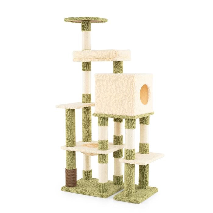 Costway 155cm Cat Tree Tower Cando House 5-layer Scratching Post Green