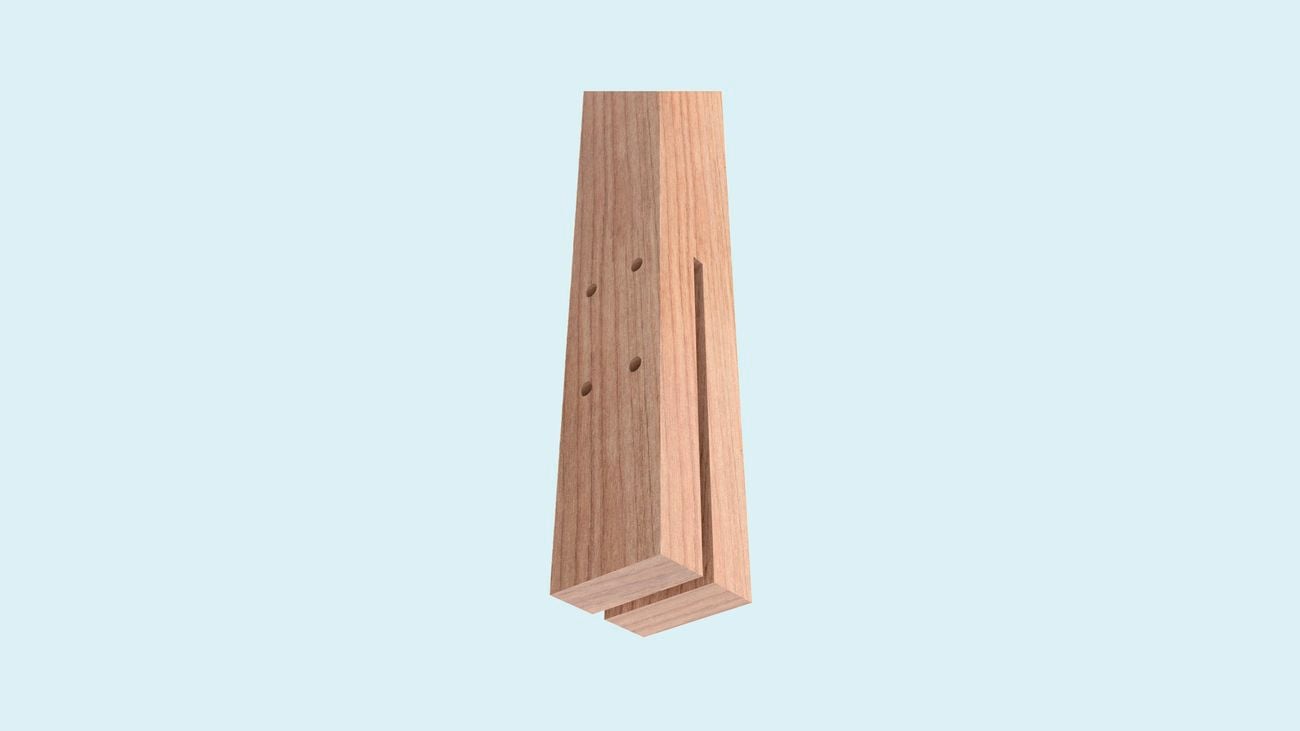 An underview shot of a 10mm slit in a timber post