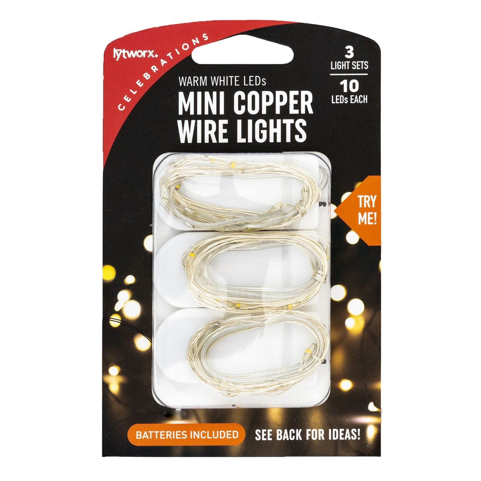 Lytworx Warm White Mini Copper Wire Battery Operated LED Lights - 3 Pack product image