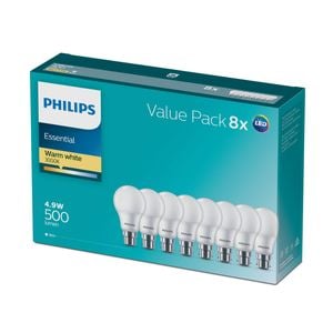 Philips A60 BC LED 500Lm Warm White 4.9W Globe - 8 Pack