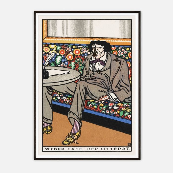 Galrie Wiener Cafe Der Literat Art Nouveau Poster by Carl Otto Czeschka-Vintage Wall Art, Black Frame, A3 30x 42cm (12 x 16inch)