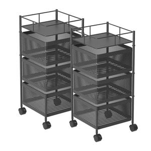 SOGA 2X 3 Tier Steel Square Rotating Carts with Wheels