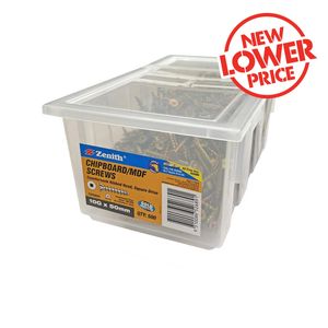 Zenith 10G x 50mm Gold Passivated Square Drive Chipboard Screw - 500 Pack
