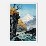 Galrie Stunning Scenic Mountain River Ukiyo-e Art Print for Home Decor, White Frame, A2 42 x 60cm (16 x 24inch)