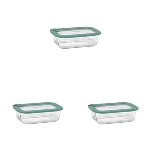 3PK Ecology Store Rectangle Glass Food Container 640ml - Eucalyptus