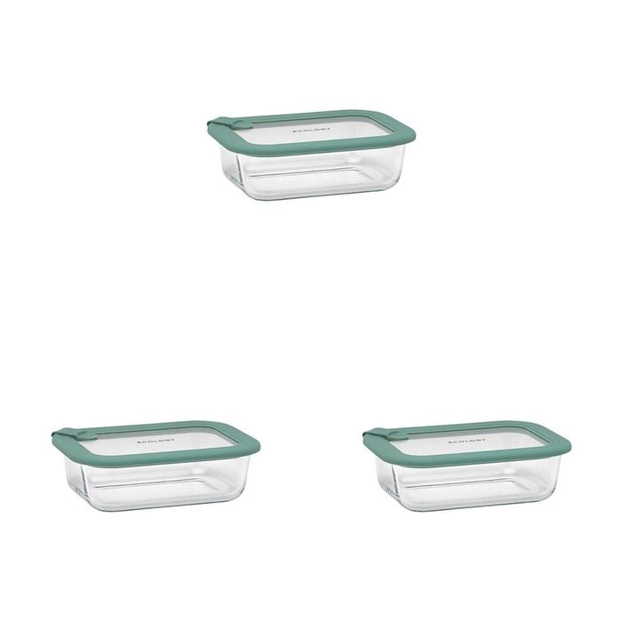 3PK Ecology Store Rectangle Glass Food Container 640ml - Eucalyptus