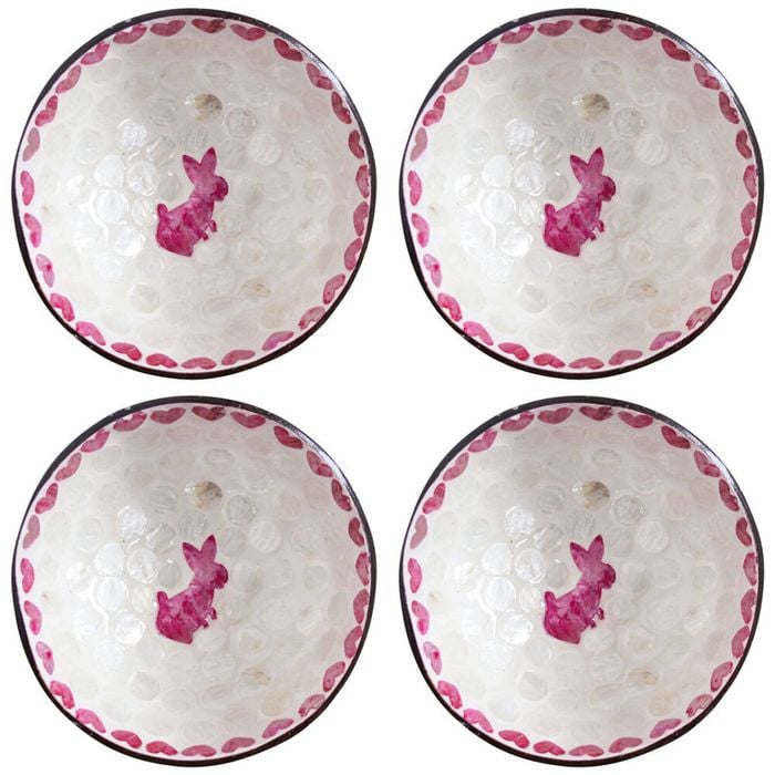 4PK LVD Natural Coconut Round Dish Bowl 13x6cm - Rabbit Pink