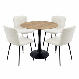 FORET 5pcs Round Dining Table Set With 4 Teddy Boucle Chairs
