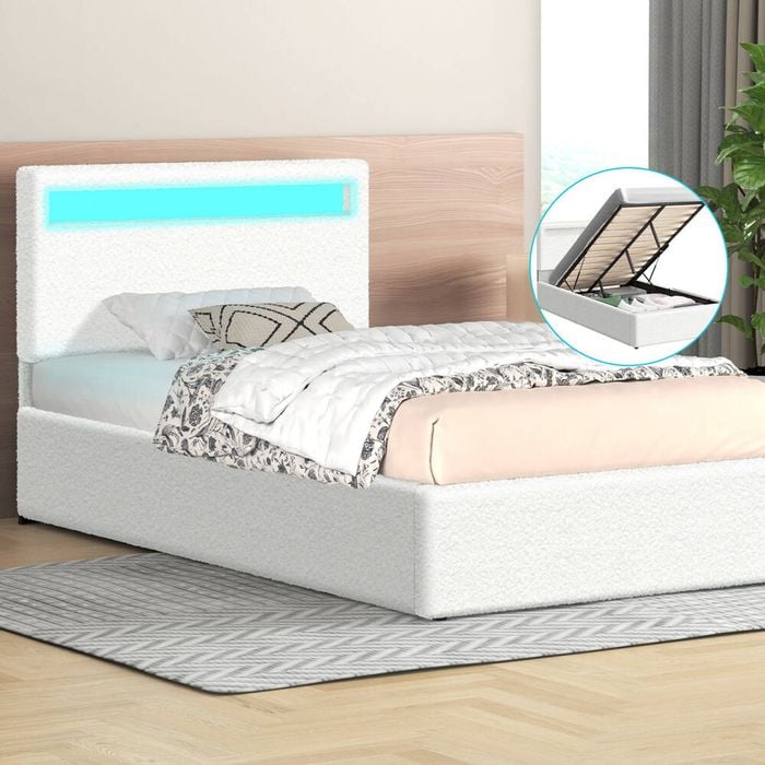 ALFORDSON Bed Frame RGB LED Gas Lift King Single