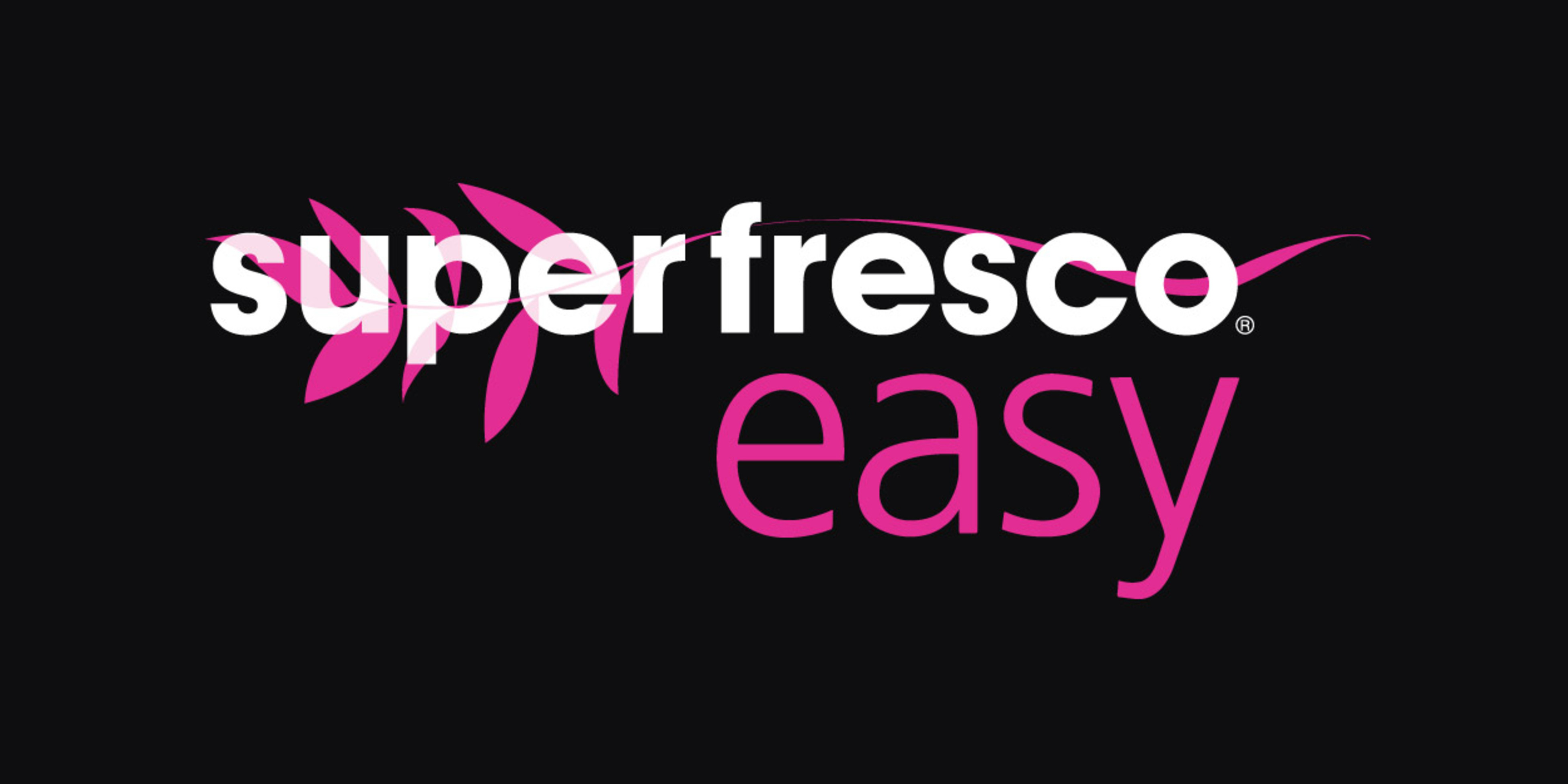 White and pink logo on black background
