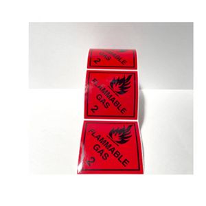 NLP 100x100mmRed Label with Black Print IATA 7.3.5 Flammable Gas Permanent Adhesive 500 Labels per roll 6 rolls per carton