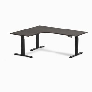 Desky L-shape Sit To Stand Burnished Wood Melamine Desk 1800x1500mm - Left Return Height Adjustable Matte Black Leg
