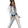 Holographic Silver Womens Miss Whiplash Full Length Body Suit - Small