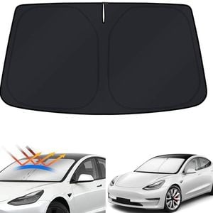 Windshield Sun Shade for Tesla Model 3 2017-2023 Blocks UV Rays Foldable Custom Visor Protector