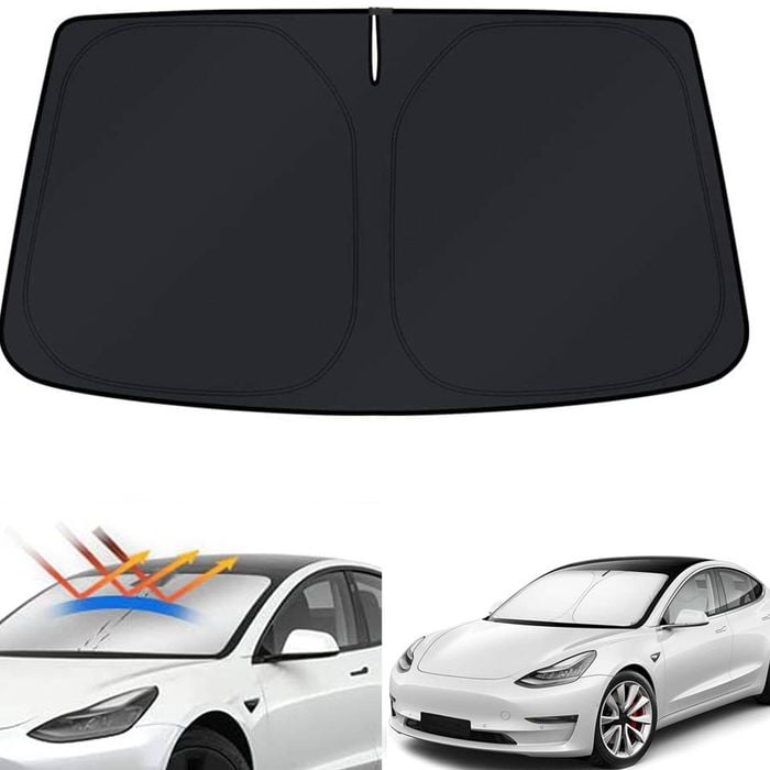 Windshield Sun Shade for Tesla Model 3 2017-2023 Blocks UV Rays Foldable Custom Visor Protector