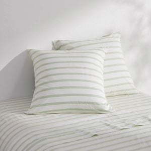 Dreamaker Bask Washed Cotton Yarn Dyed Stripe Euro Pillowcase Sage Twin Pack