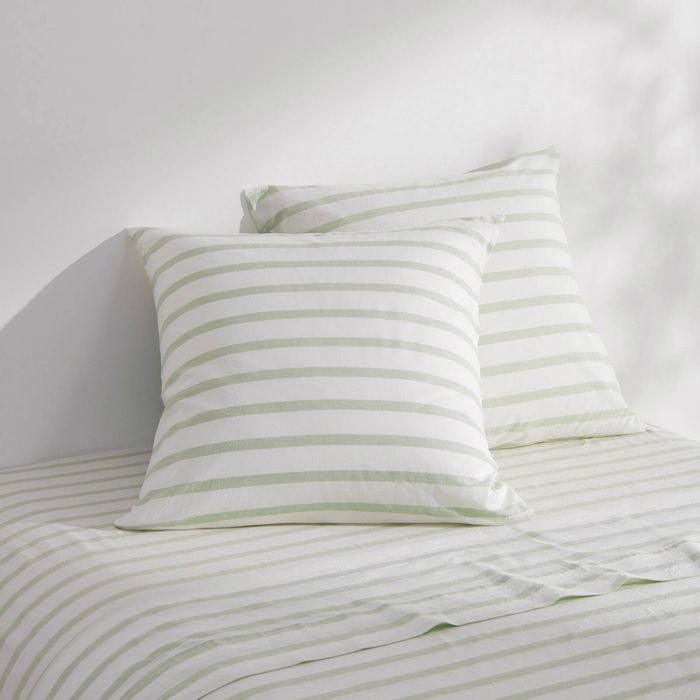 Dreamaker Bask Washed Cotton Yarn Dyed Stripe Euro Pillowcase Sage Twin Pack