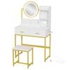 Ufurniture LED Dressing Table with Charging Station Rotating Mirror White&Golden