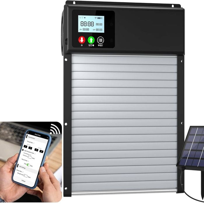 FOHOA Upgraded Solar Automatic Aluminum Chicken Door with WiFi Remote Control LCD Display
