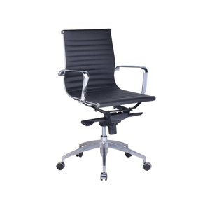 Rapidline Medium Back Boardroom Chair Chrome Base And Arms Black Ribbed Pu Seat And Back