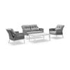 Hugo 2+1+1 Seater Outdoor Aluminium/rope Lounge Set White With Coffee Table & Grey Rope/ Olefin Cushions