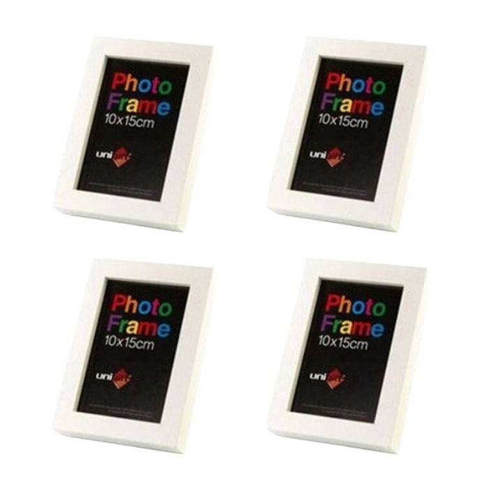 4x Unigift Wooden White Photo Frame Ideal For Prints Or Artwork 10x15cm/4x6"