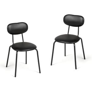 Ufurniture Dining Chairs Set of 2 PU Leather Kitchen Chair with Cushion Backrest & Metal Legs Black