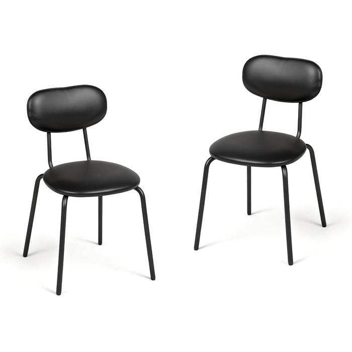 Ufurniture Dining Chairs Set of 2 PU Leather Kitchen Chair with Cushion Backrest & Metal Legs Black