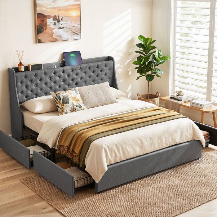 Artiss King Bed Frame With Charging Station