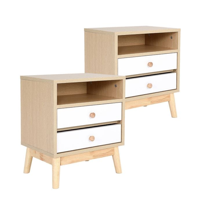 La Bella Oak 2 Set Bedside Table Side Storage Cabinet Nightstand Bedroom 2 Drawer ANYA