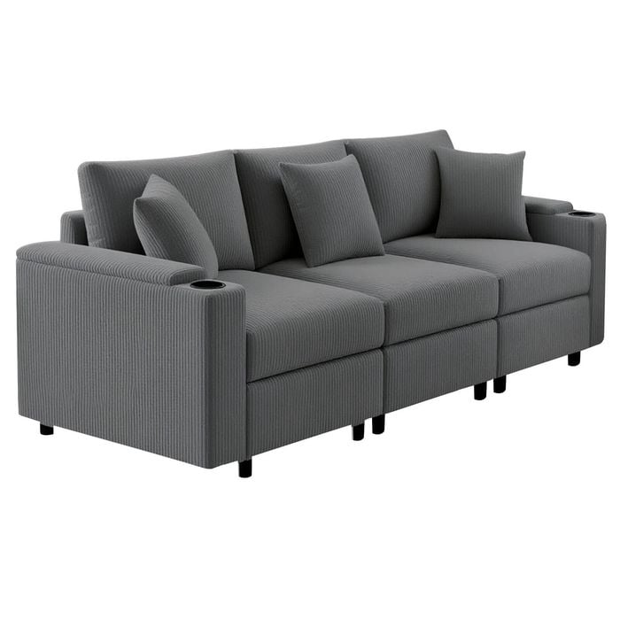 Ufurniture 3 Seaters Sofa Modular Lazy Lounge Sofa Grey