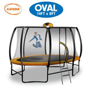 Kahuna Trampoline 8 ft x 14 ft Oval with Basketball Set - Orange