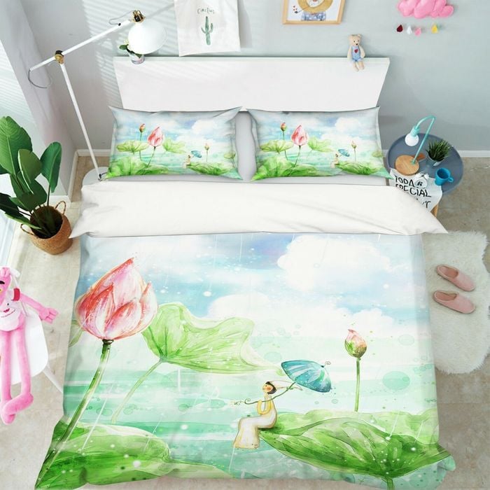 3D Fairy Lotus 374 Bed Pillowcases Quilt Queen Size
